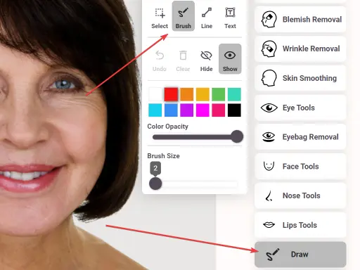 FaceTouchUp drawing and annotation tools panel