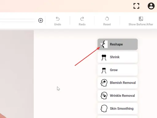 FaceTouchUp reshape tool for facial contouring