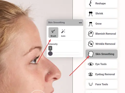 FaceTouchUp skin smoothing tool for wrinkle reduction