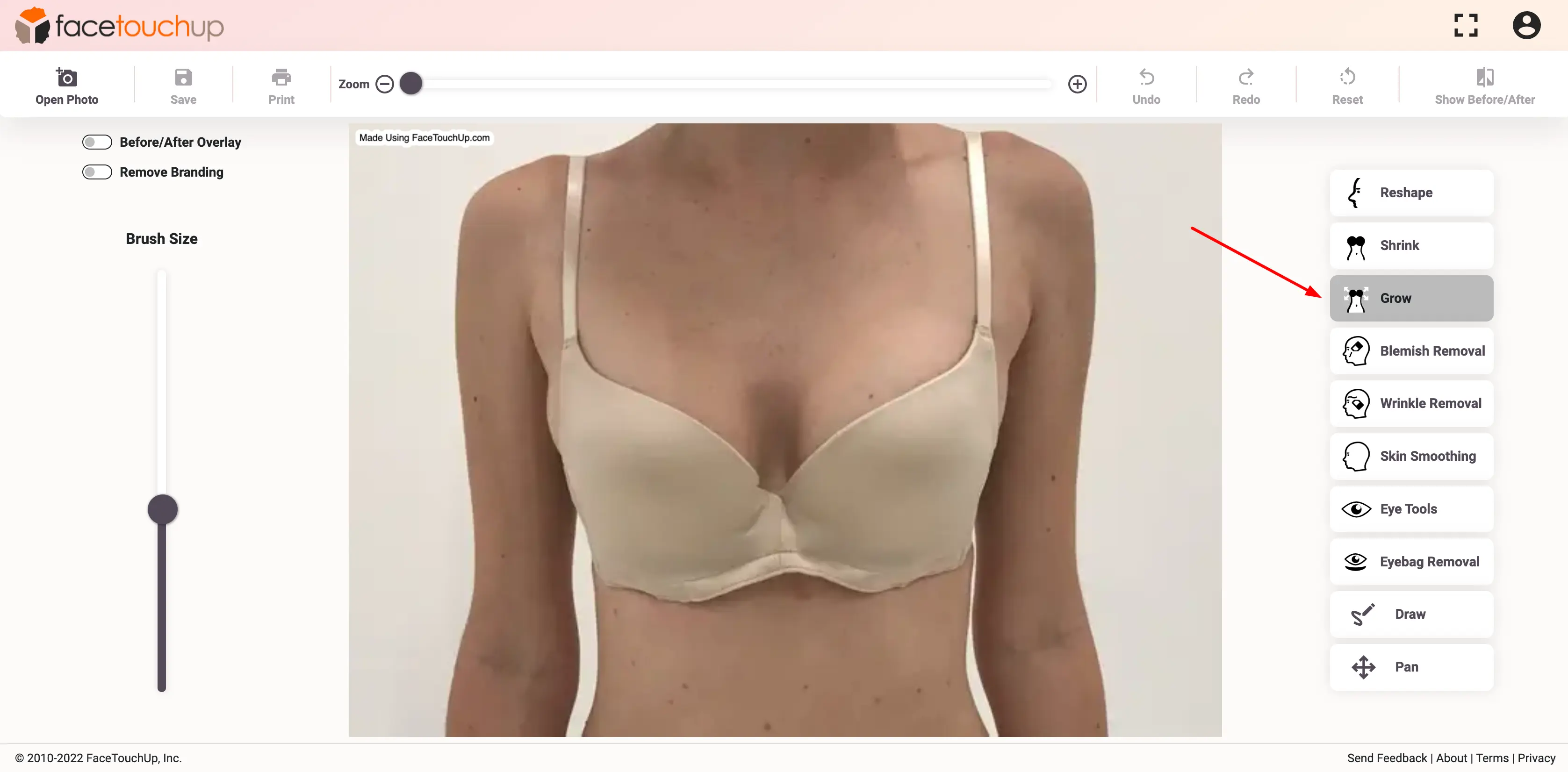 FaceTouchUp breast augmentation simulator - Step 11: Fine-tune the cleavage area