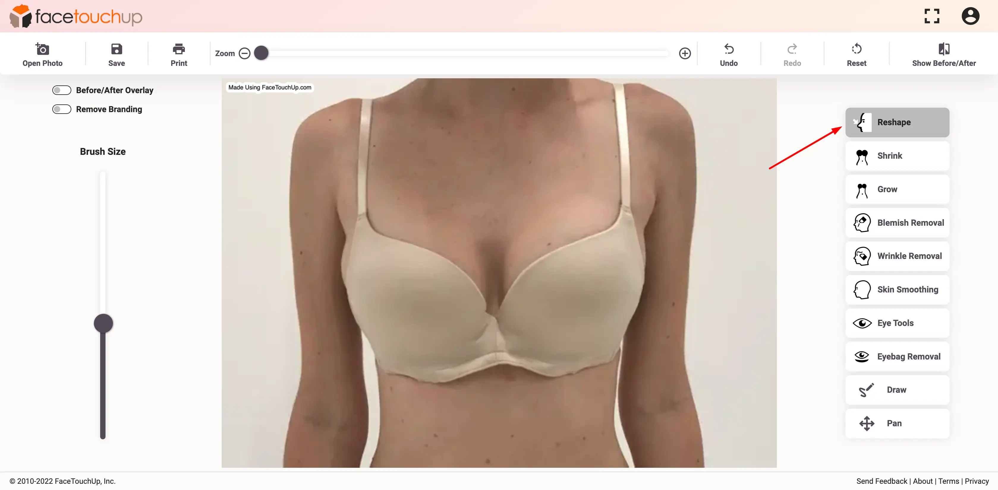 FaceTouchUp breast augmentation simulator - Step 14: Refine overall shape
