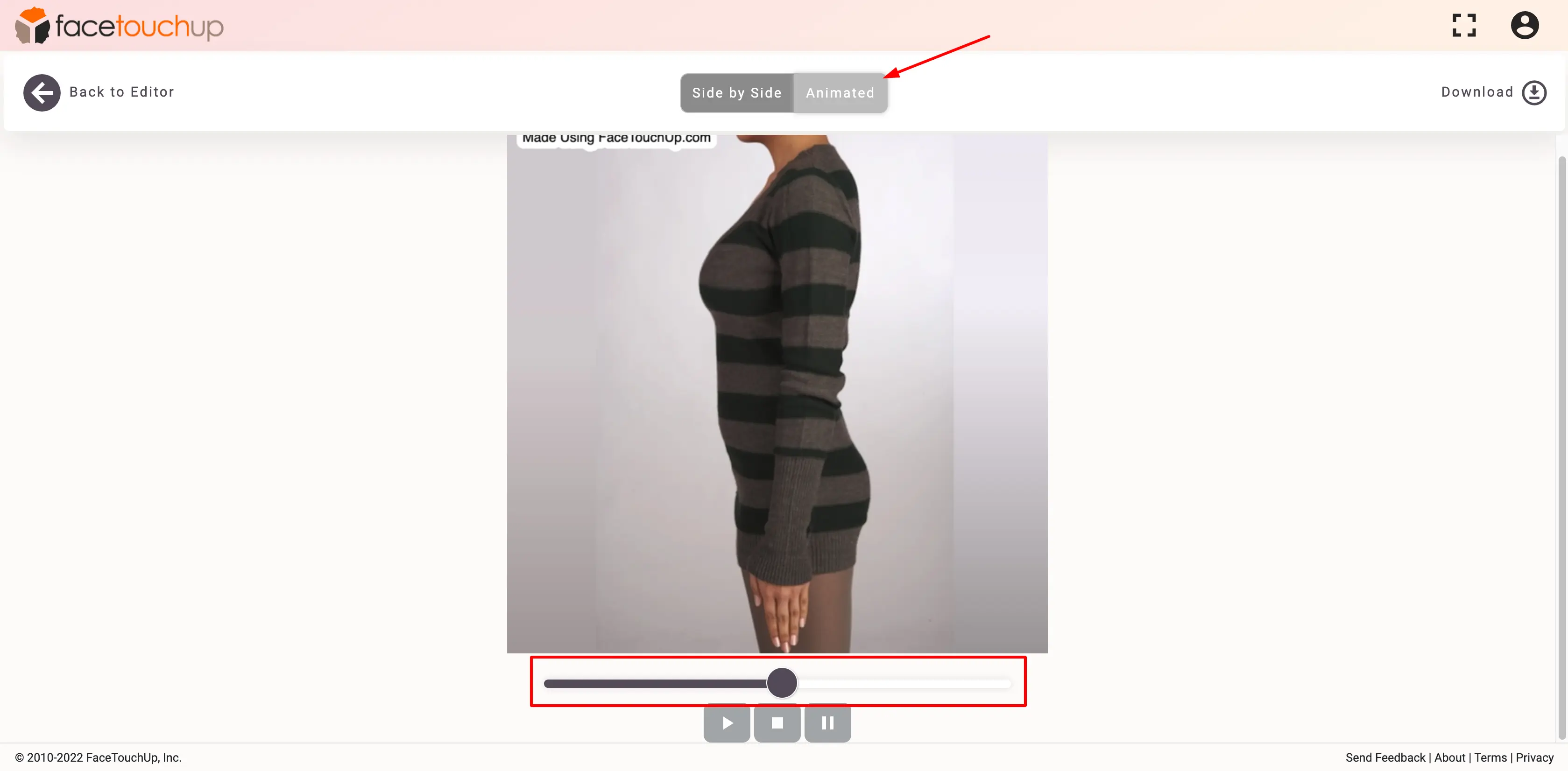 FaceTouchUp breast augmentation simulator - Step 9: Compare before and after