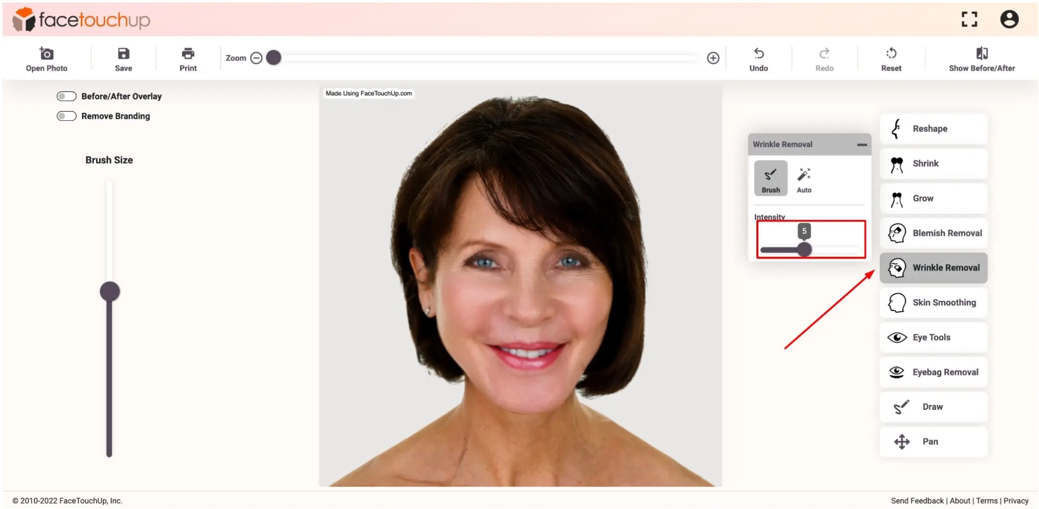 FaceTouchUp face lift simulator - Step 9: Smooth forehead wrinkles
